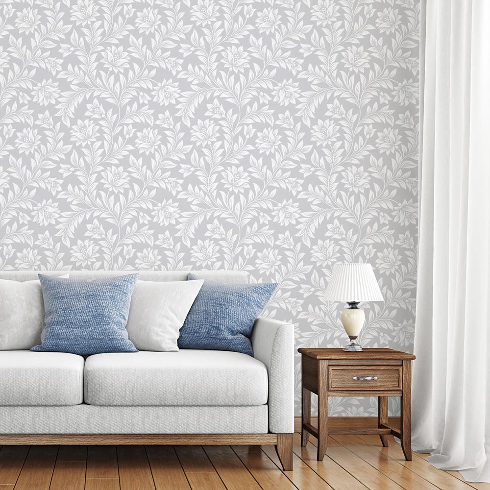 Papel de parede Floral Clássico Cinza