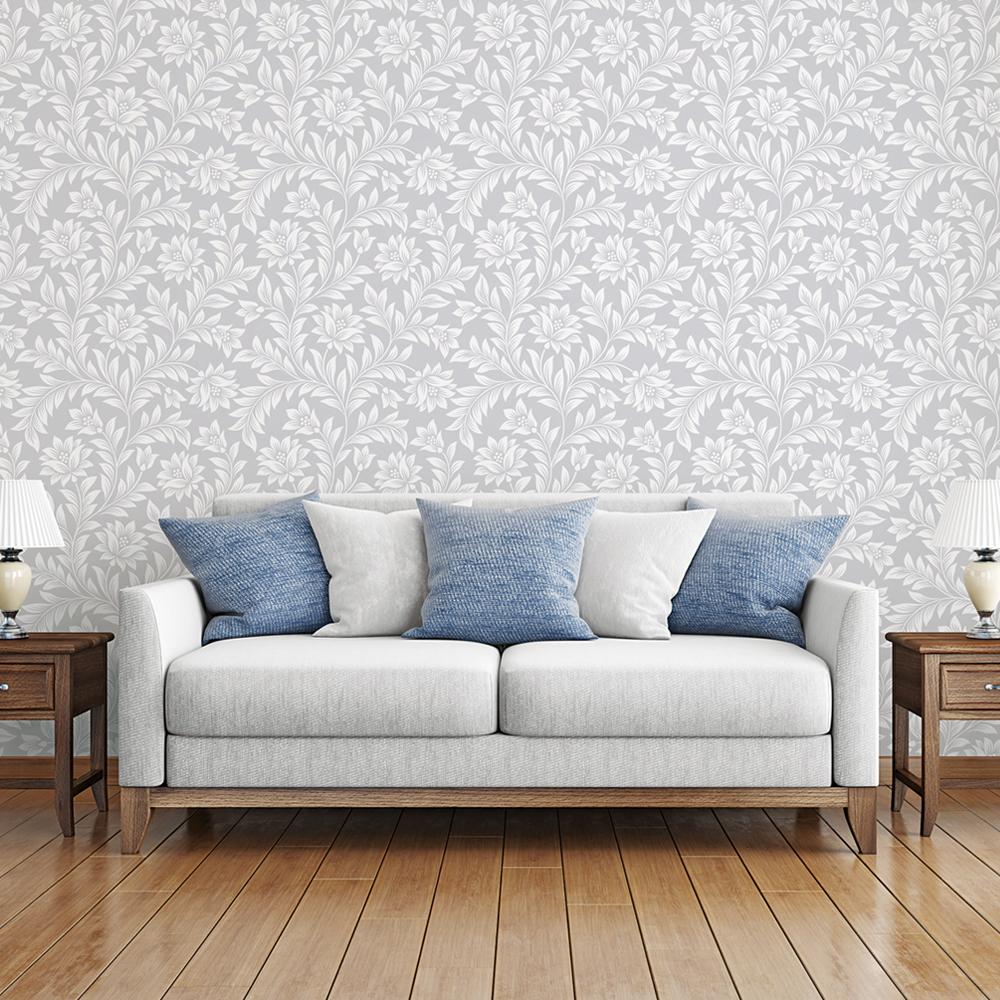 Papel de parede Floral Clássico Cinza