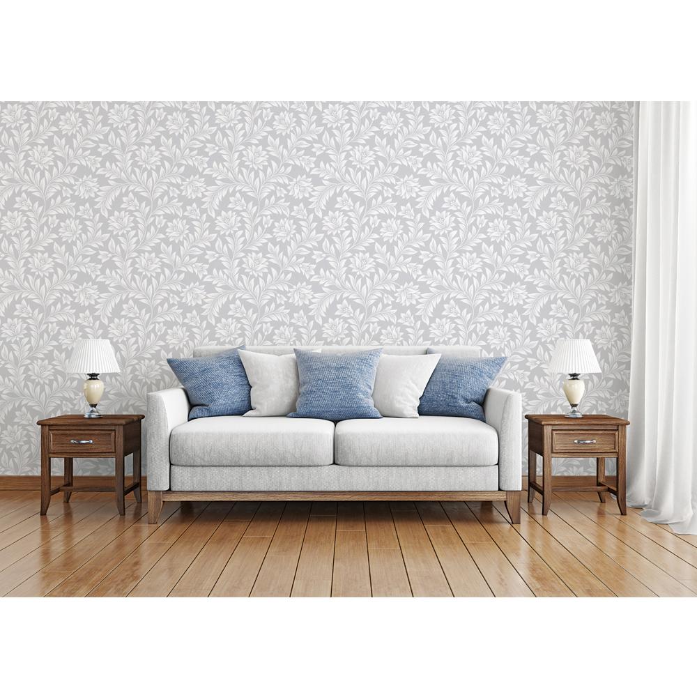 Papel de parede Floral Clássico Cinza