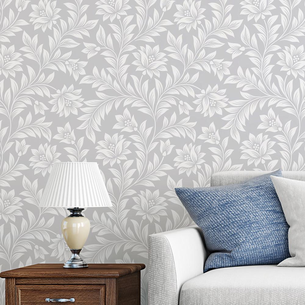 Papel de parede Floral Clássico Cinza