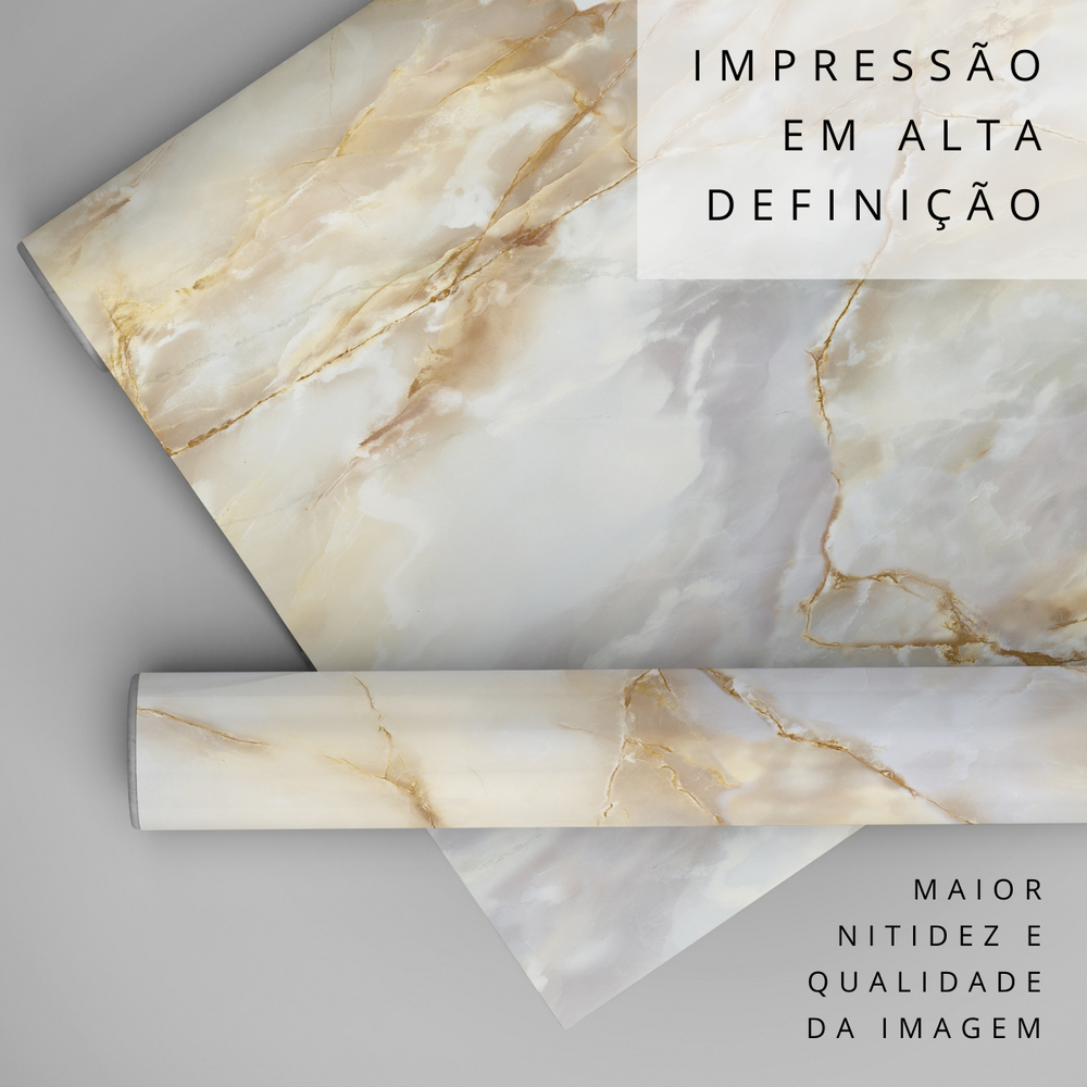 Papel de Parede Adesivo Marmorado Gold e Branco
