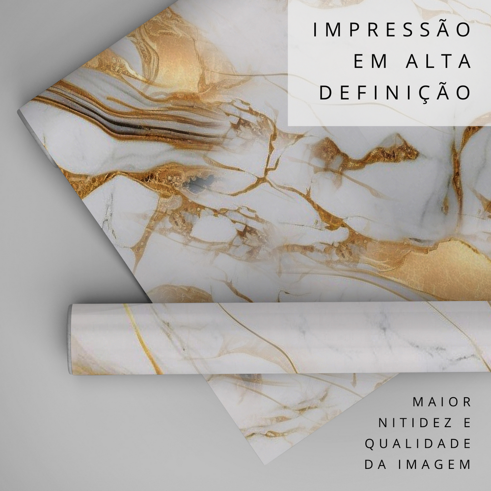 Papel de Parede Adesivo Mármore Dourado e Branco