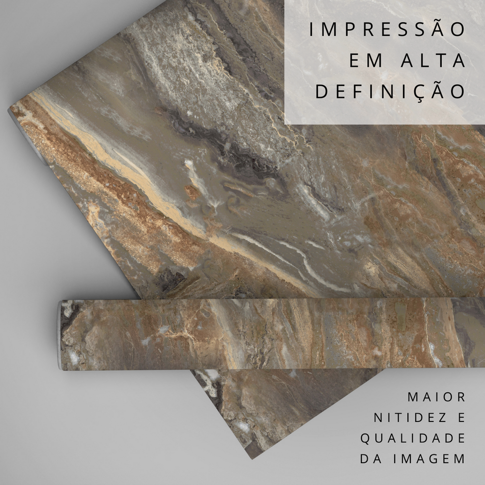 Papel de Parede Adesivo Efeito Mármore Amazonita Bege e Marrom