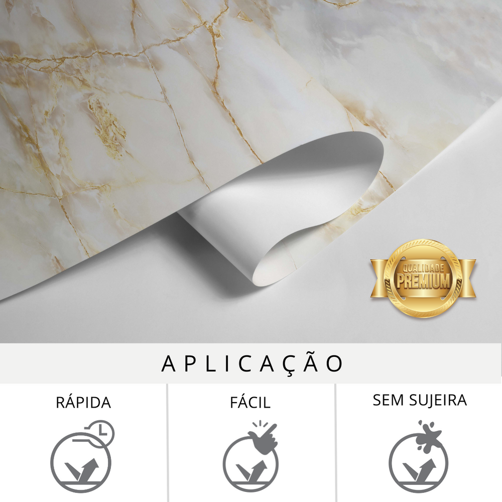 Papel de Parede Adesivo Marmorado Gold e Branco