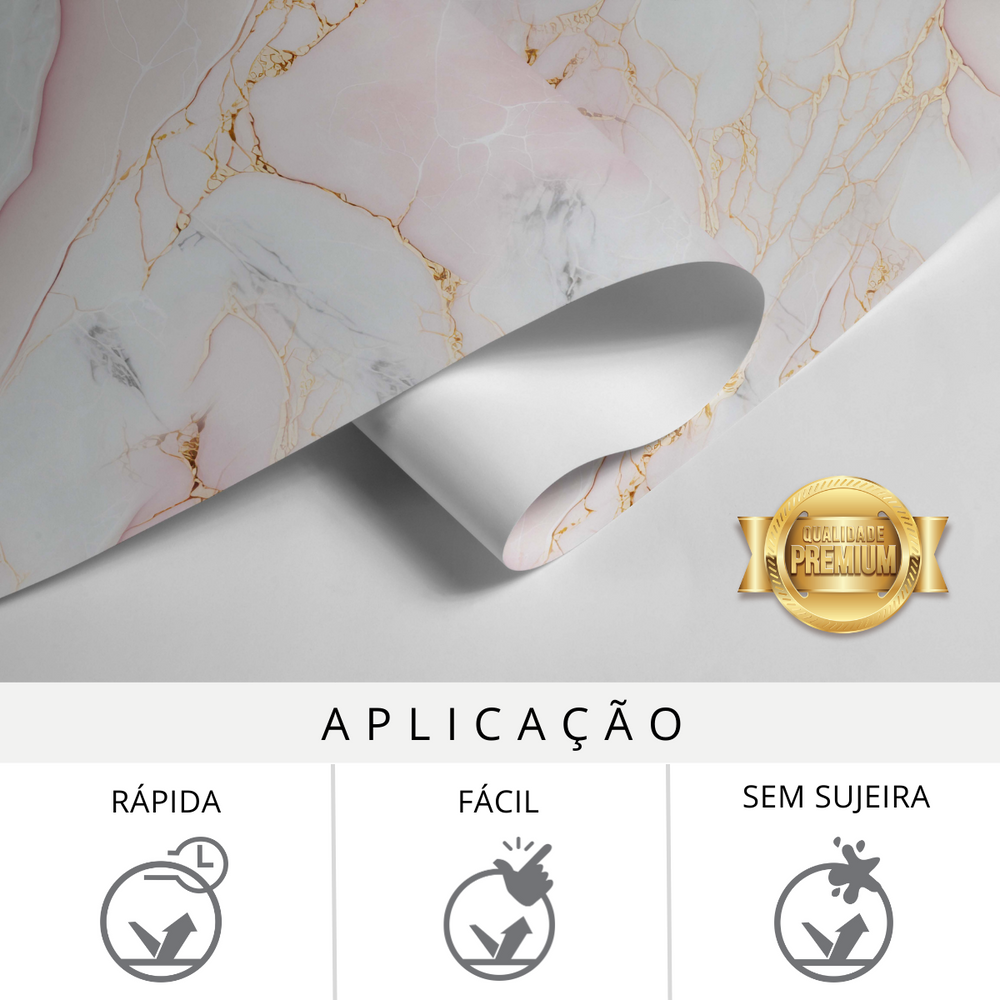 Papel de Parede Adesivo Mármore Rosa e Branco