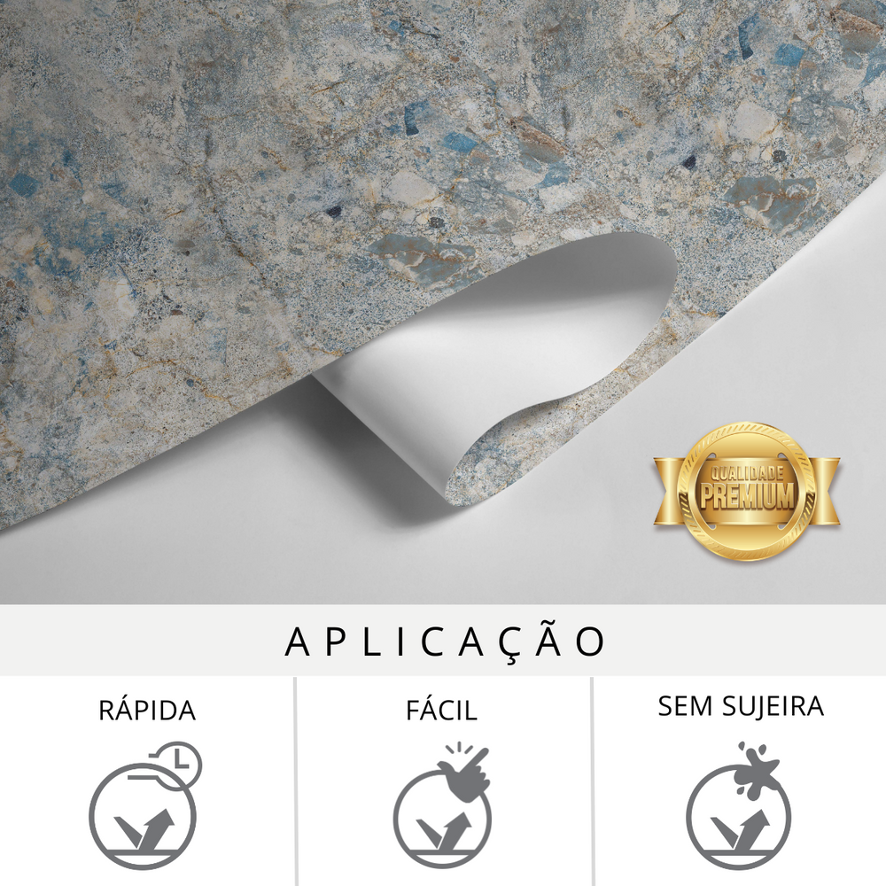 Papel de Parede Adesivo Efeito Textura Mármore Onix Azul