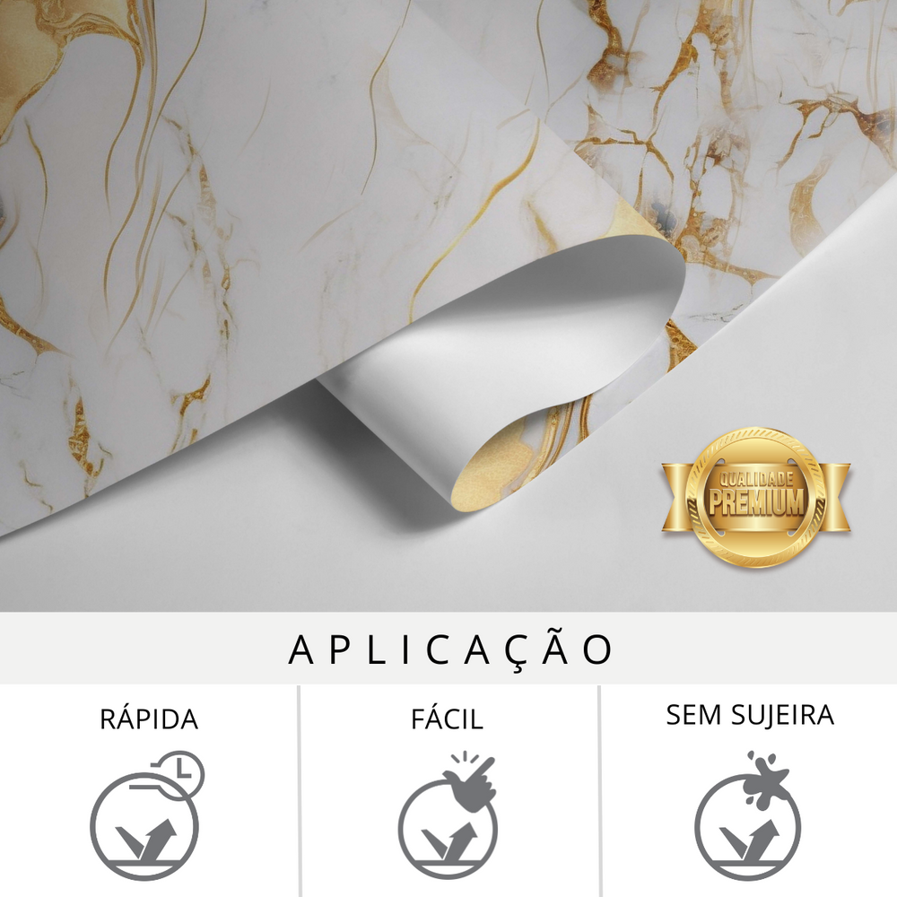 Papel de Parede Adesivo Mármore Dourado e Branco