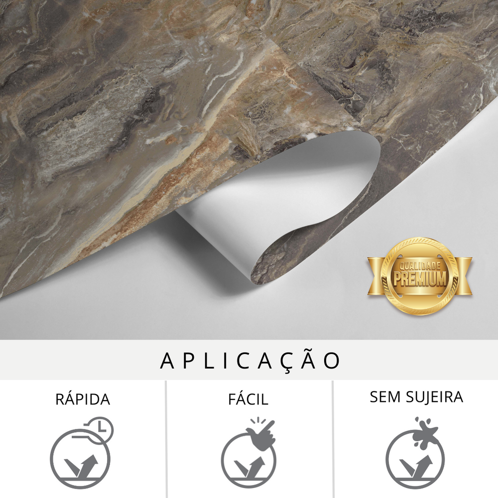 Papel de Parede Adesivo Efeito Mármore Amazonita Bege e Marrom