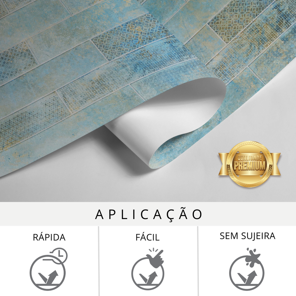 Papel de Parede Azulejo Madeira Aquamarine