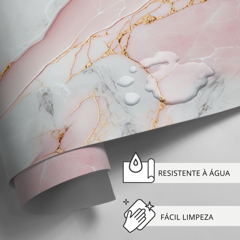 Papel de Parede Adesivo Mármore Rosa e Branco