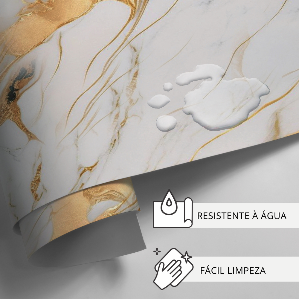 Papel de Parede Adesivo Mármore Dourado e Branco