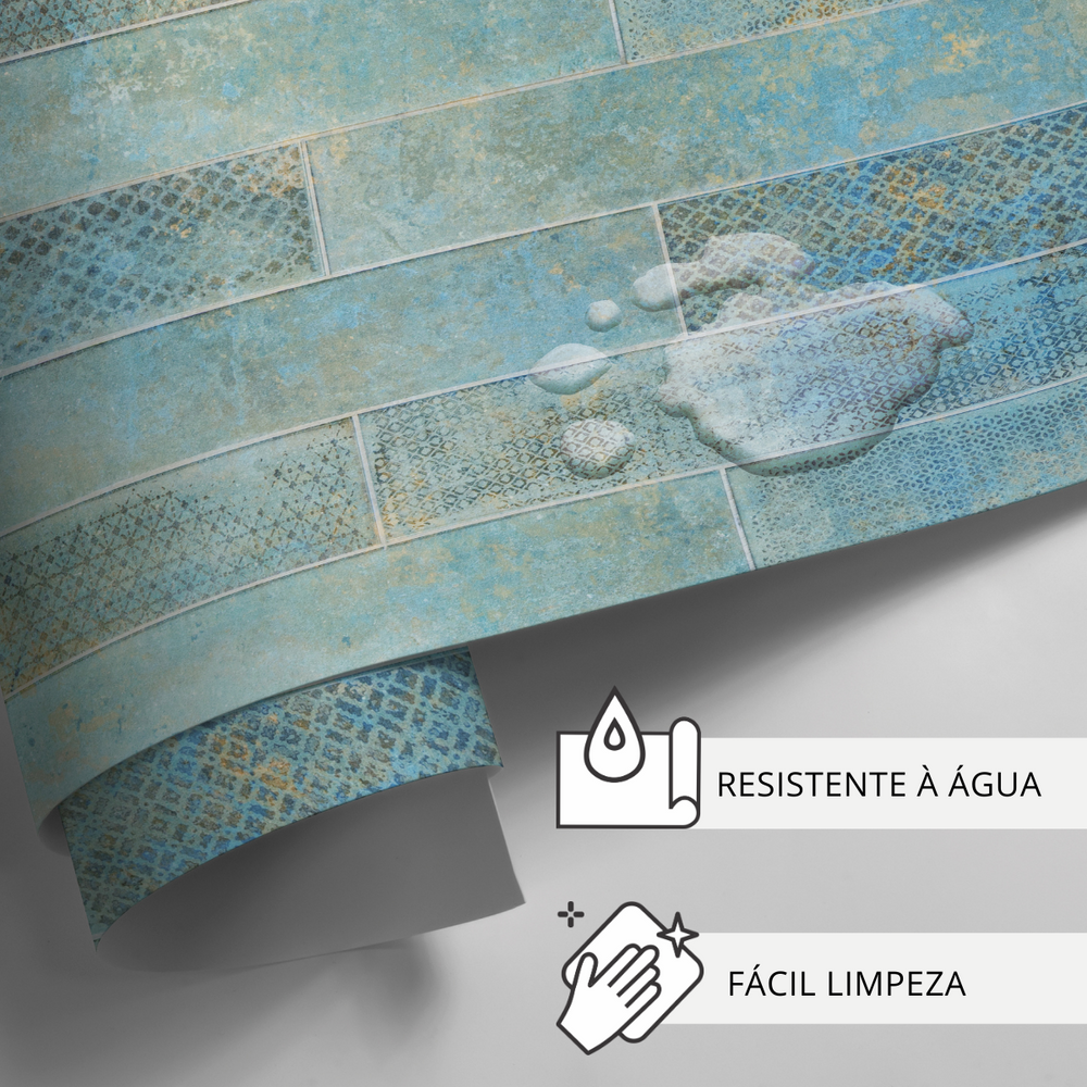 Papel de Parede Azulejo Madeira Aquamarine