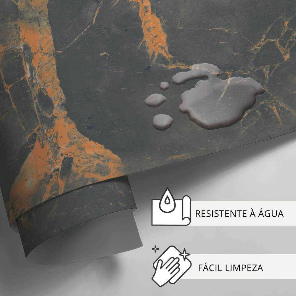 Papel de Parede Adesivo Efeito Mármore Preto e Vermelho