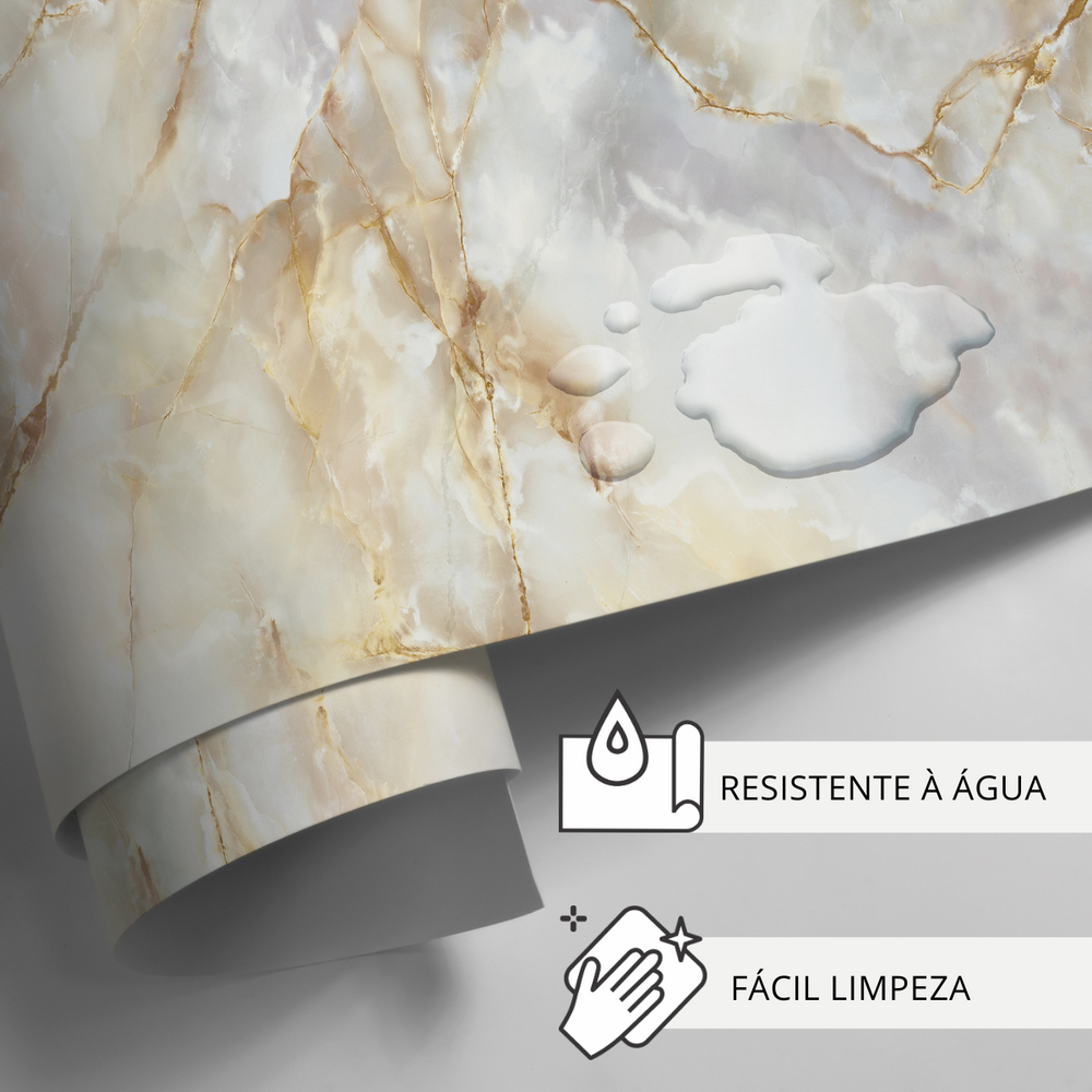 Papel de Parede Adesivo Marmorado Gold e Branco