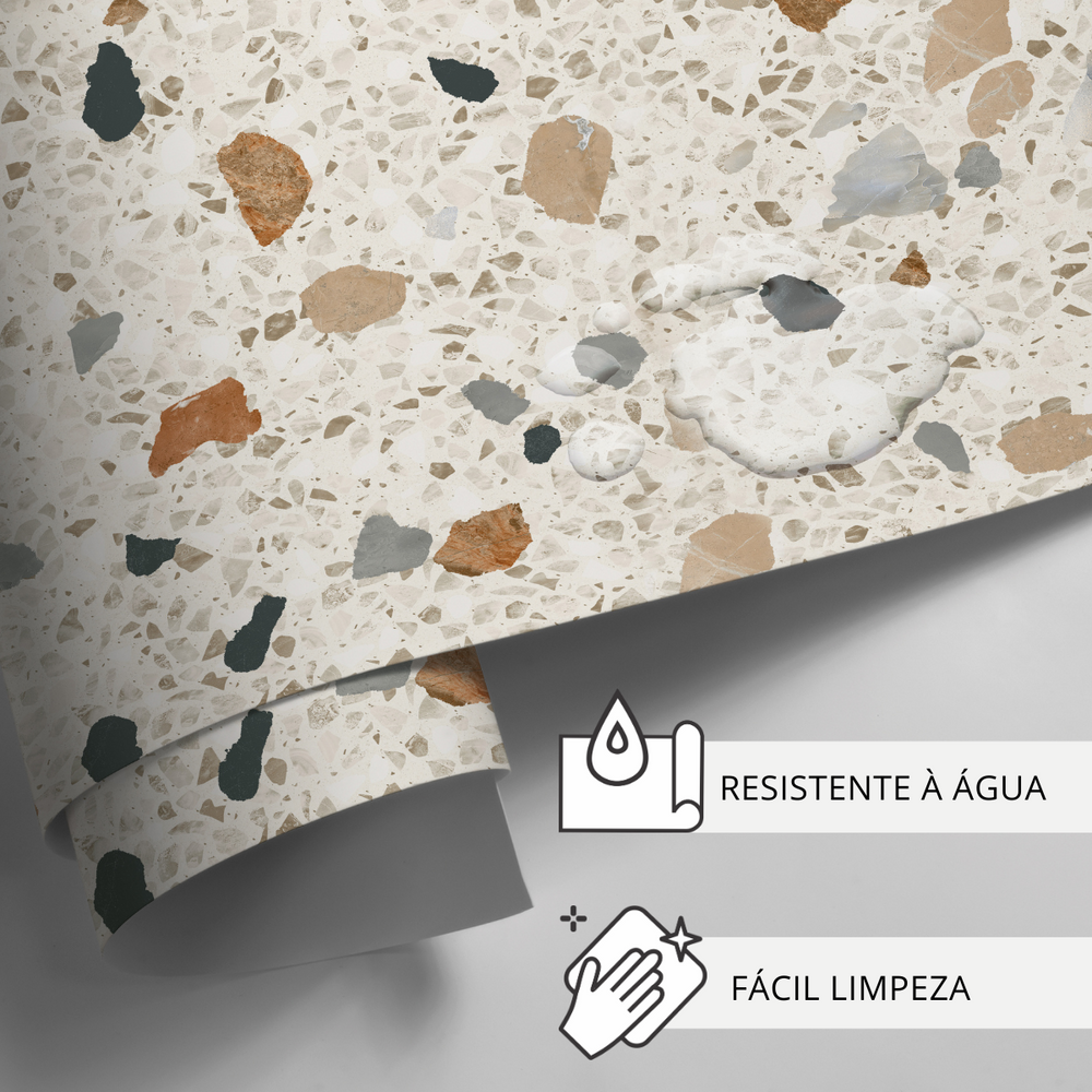 Papel de Parede Adesivo Efeito Granito Cálcario Claro