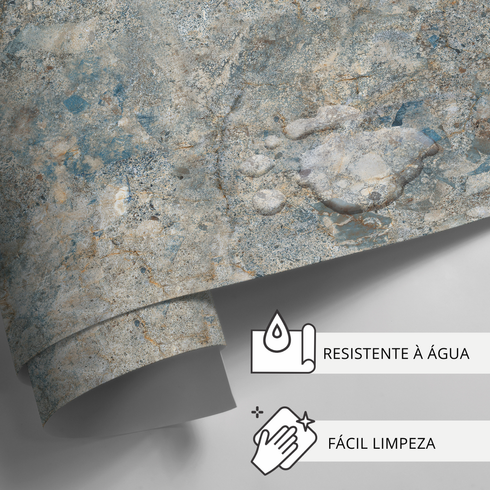 Papel de Parede Adesivo Efeito Textura Mármore Onix Azul