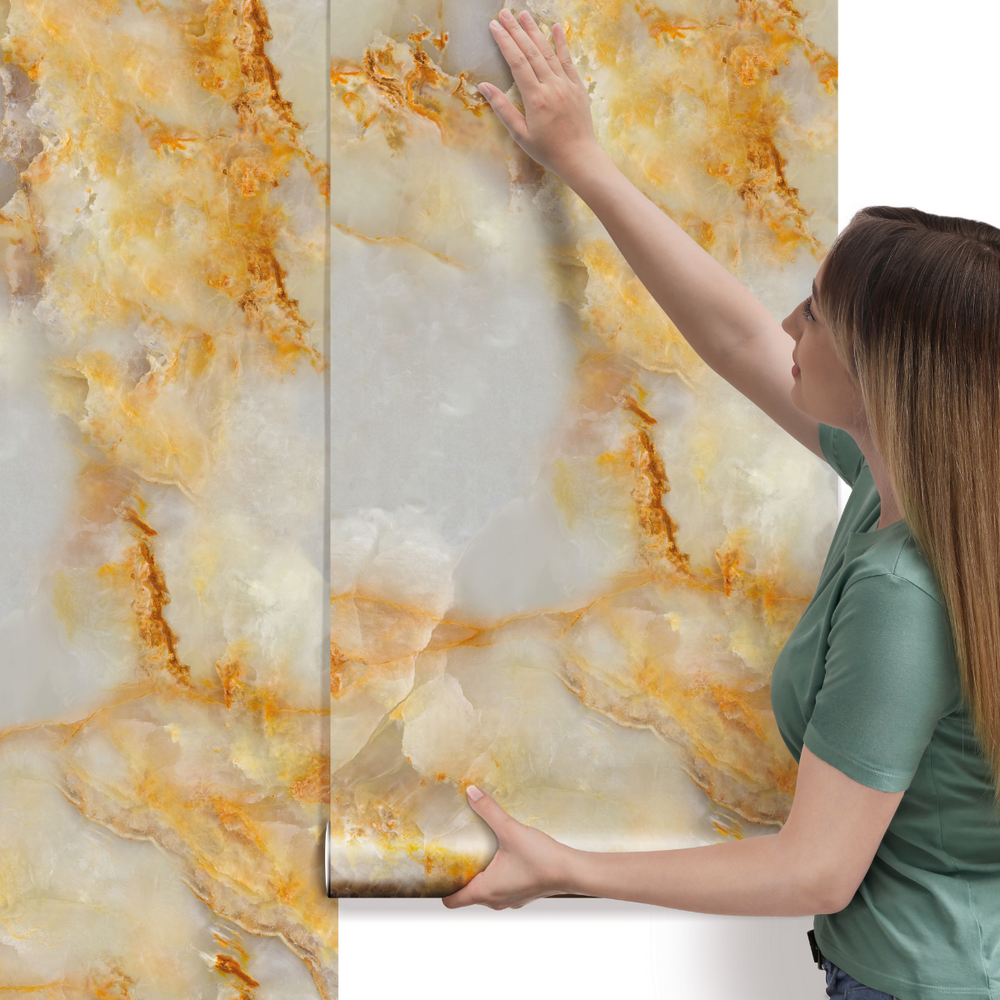 Papel de Parede Adesivo Marmorado Onix Laranja