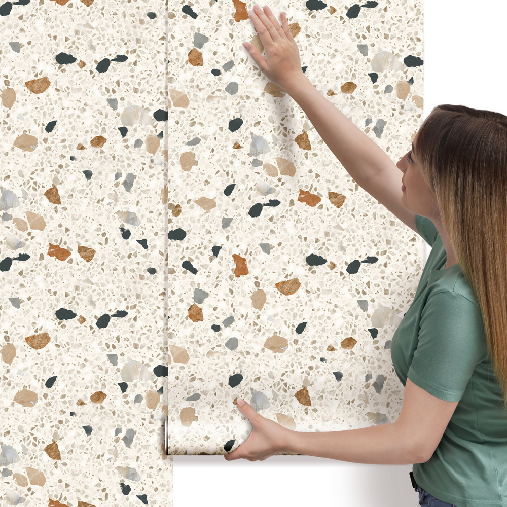 Papel de Parede Adesivo Efeito Granito Cálcario Claro