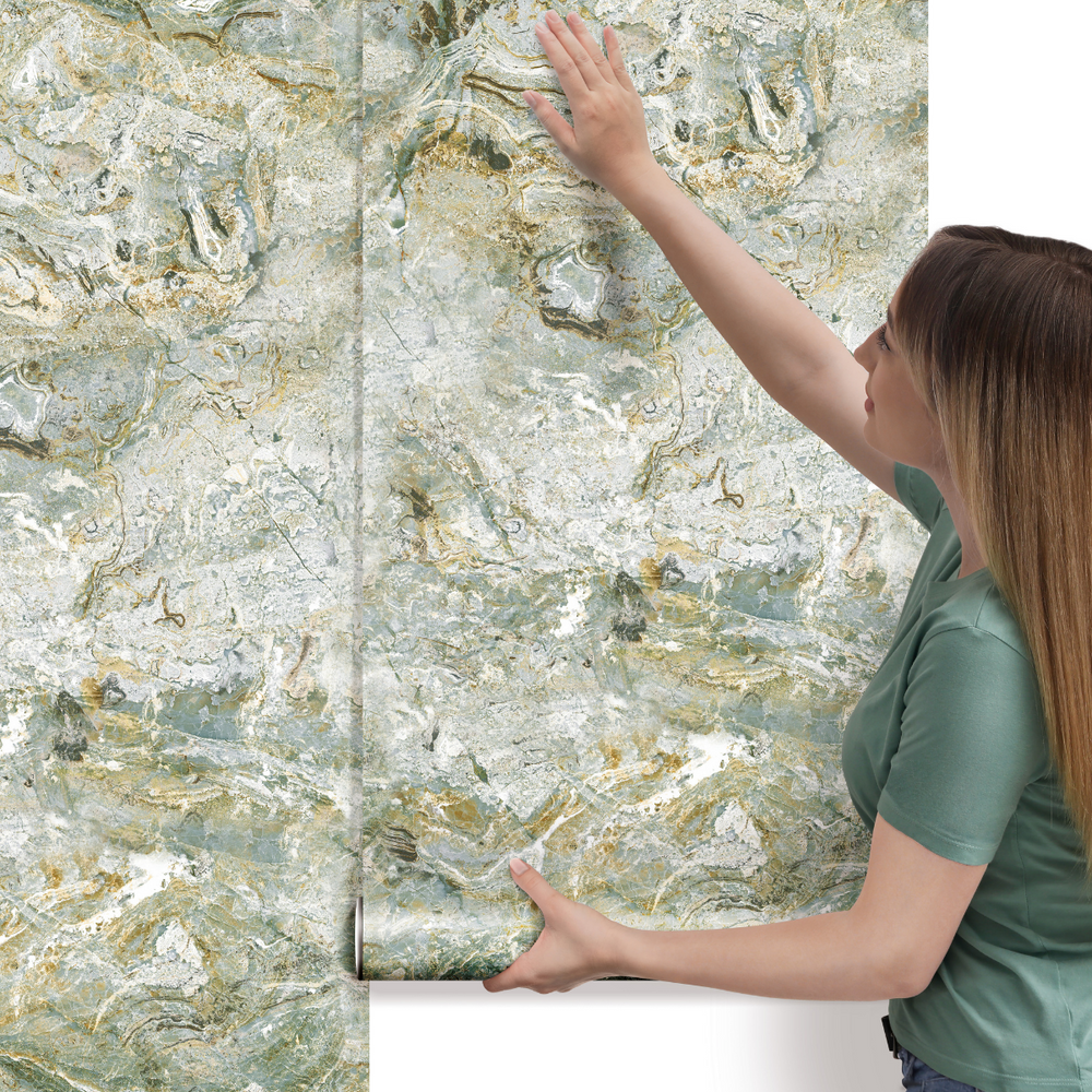 Papel de Parede Adesivo Efeito Mármore Amazonita Verde