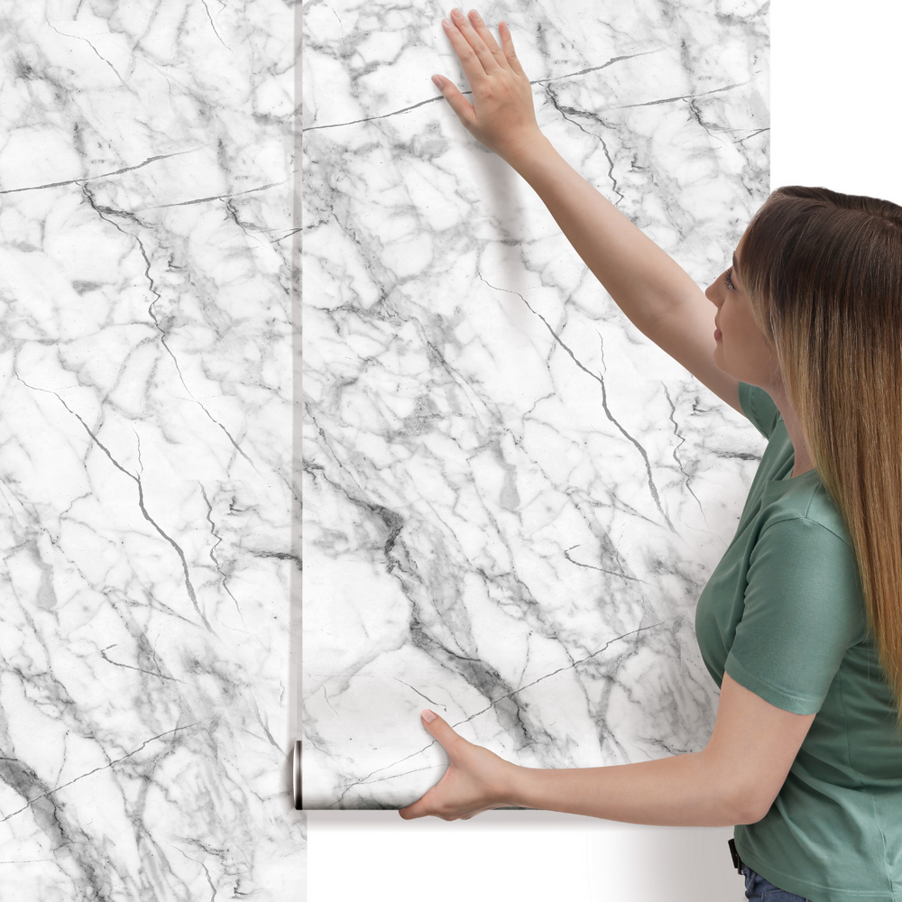 Papel de Parede Adesivo Mármore Branco e Preto