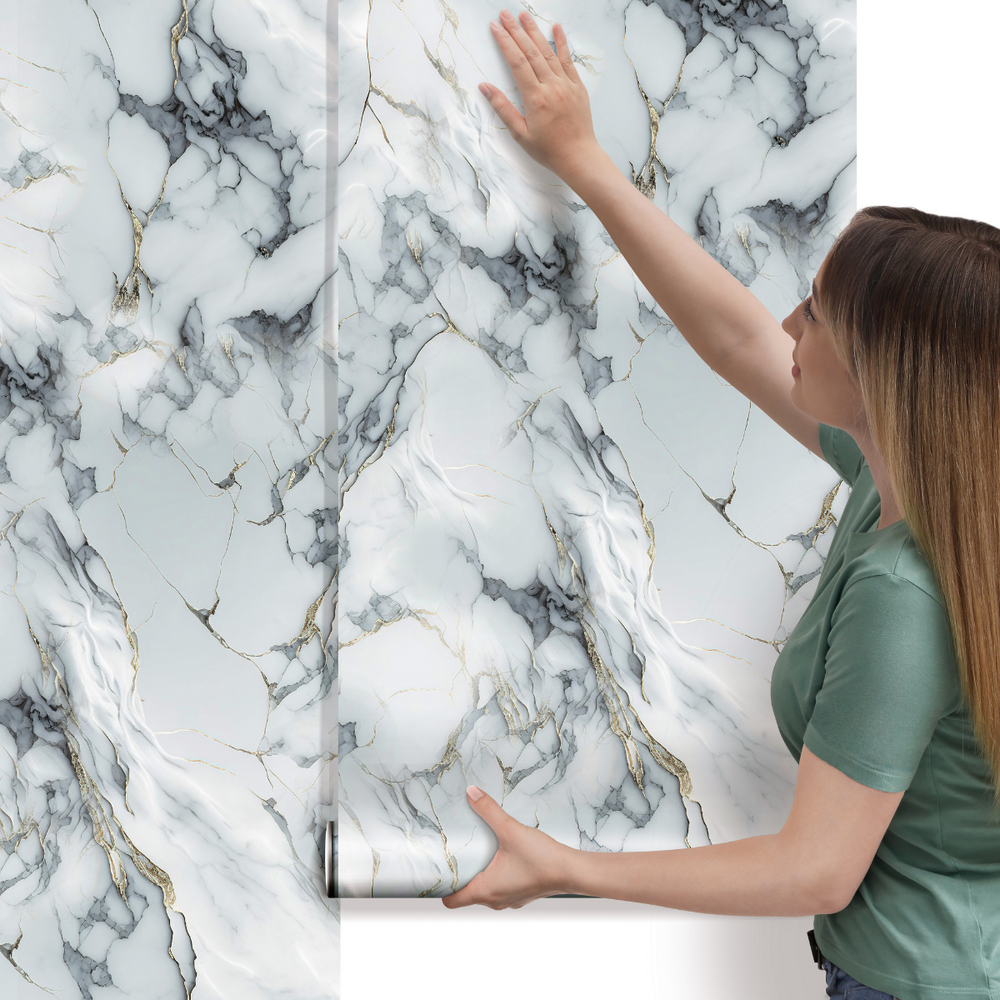 Papel de Parede Adesivo Mármore Carrara Cinza