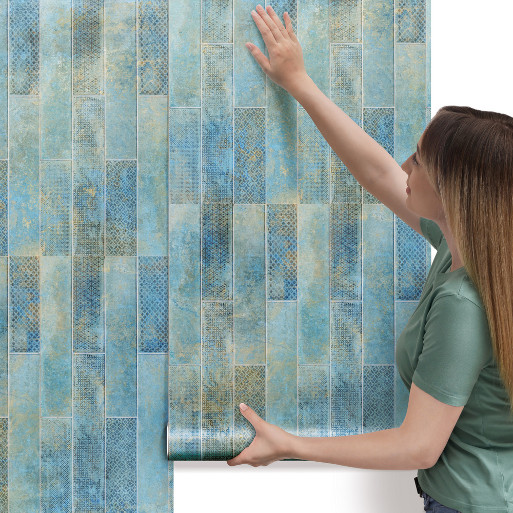 Papel de Parede Azulejo Madeira Aquamarine