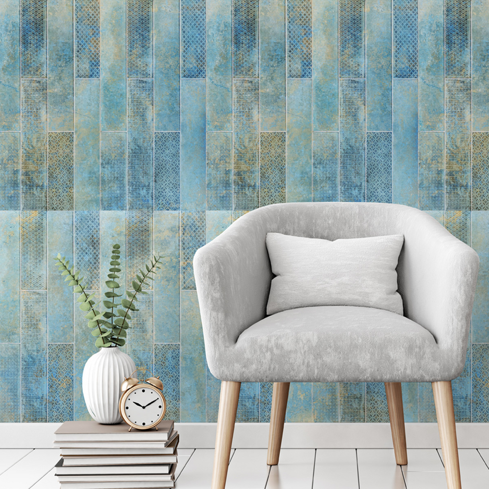 Papel de Parede Azulejo Madeira Aquamarine