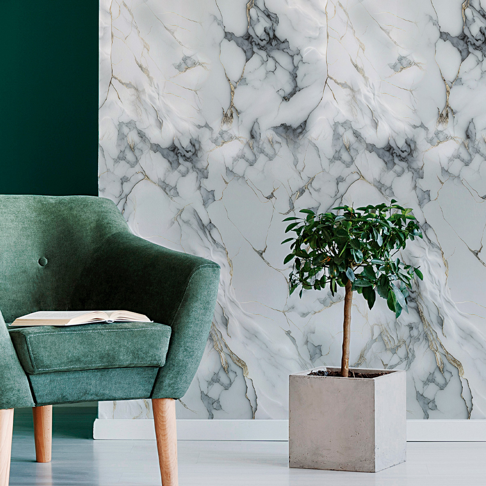 Papel de Parede Adesivo Mármore Carrara Cinza