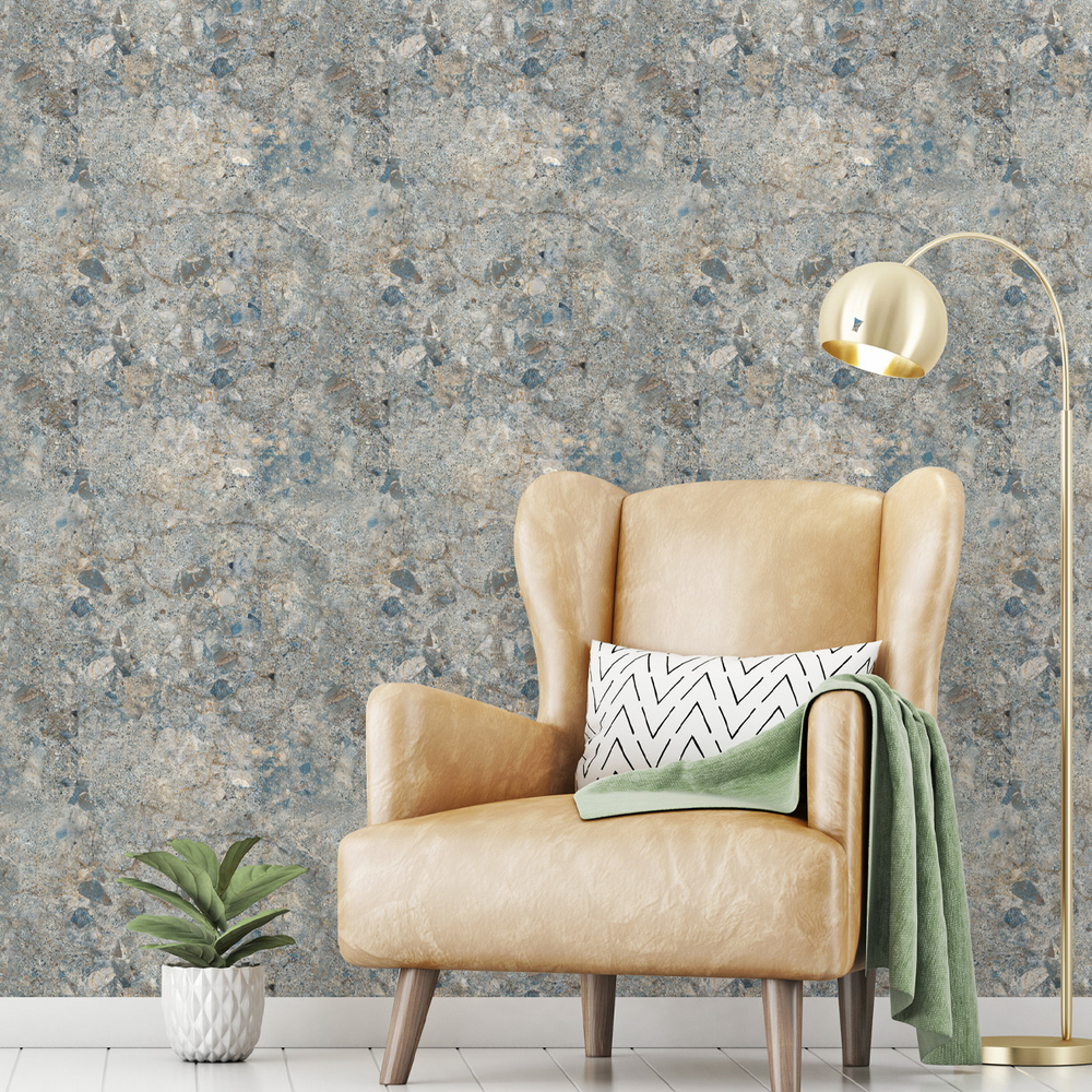 Papel de Parede Adesivo Efeito Textura Mármore Onix Azul