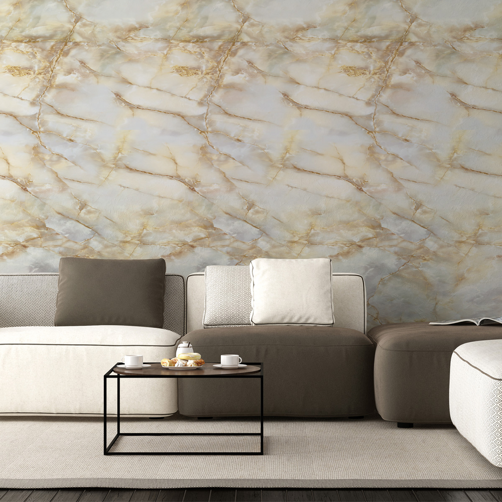 Papel de Parede Adesivo Marmorado Gold e Branco