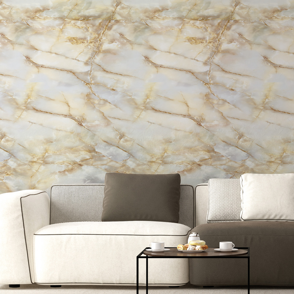 Papel de Parede Adesivo Marmorado Gold e Branco