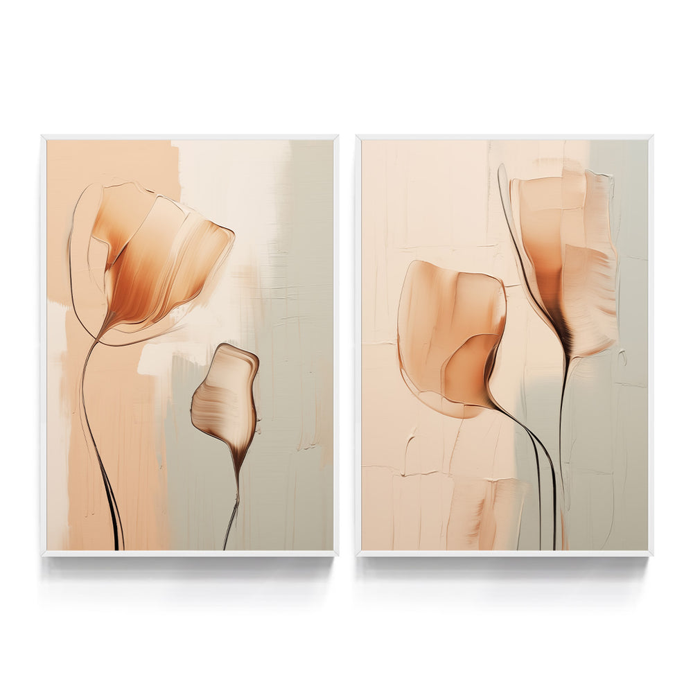 Composição de Quadros Floral Abstrato Elegante