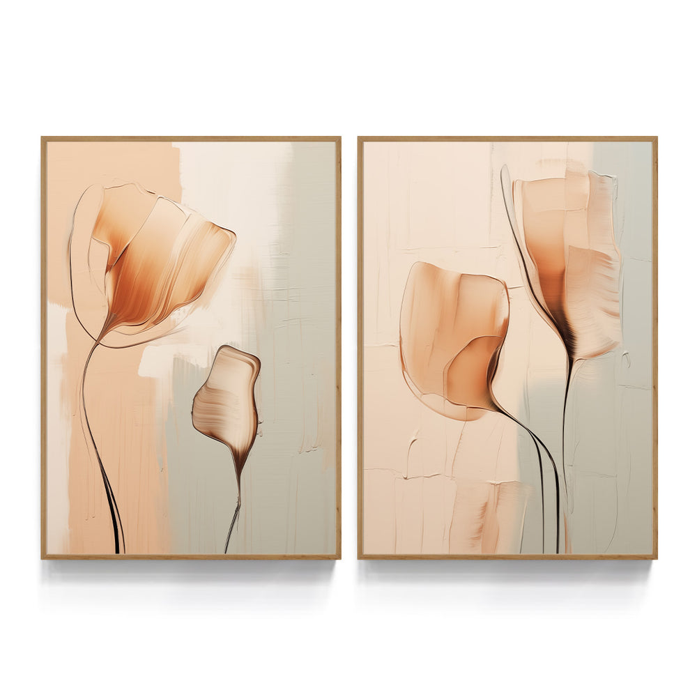 Composição de Quadros Floral Abstrato Elegante