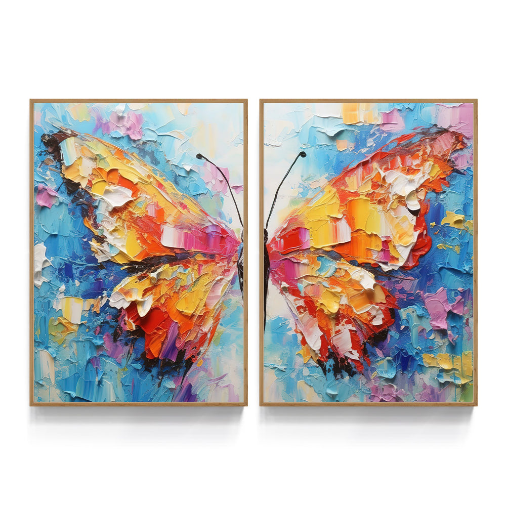 Composição de Quadros Borboleta Colorida Abstrata
