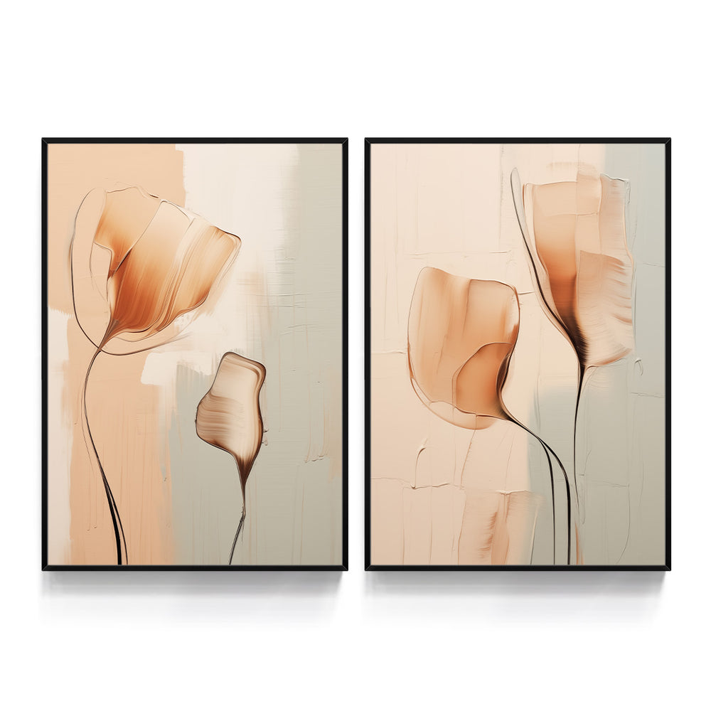 Composição de Quadros Floral Abstrato Elegante