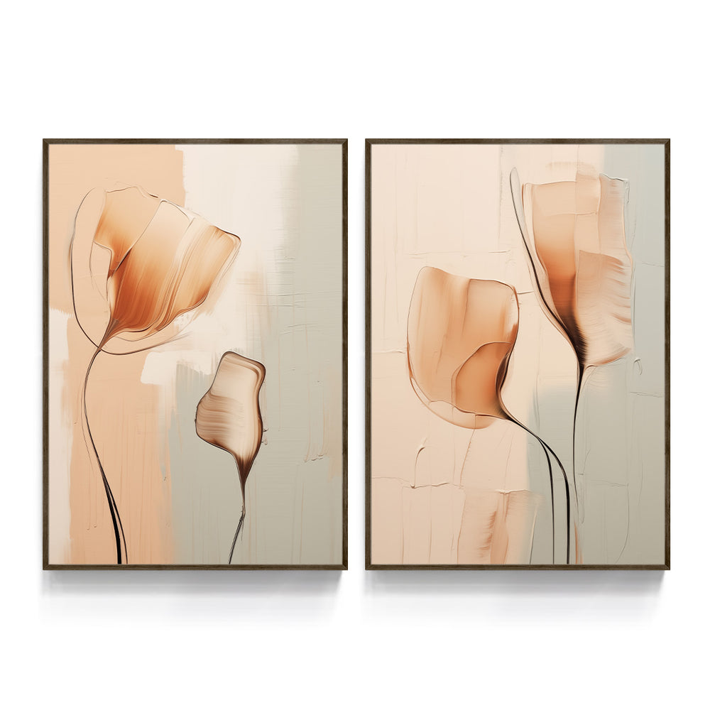 Composição de Quadros Floral Abstrato Elegante
