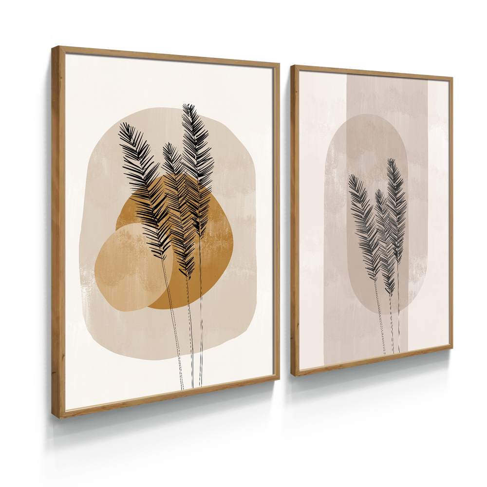 Composição de quadros Boho Terracota Ramos de Trigo
