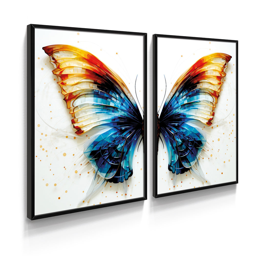 Composição De Quadros Borboleta Azul e Amarelo