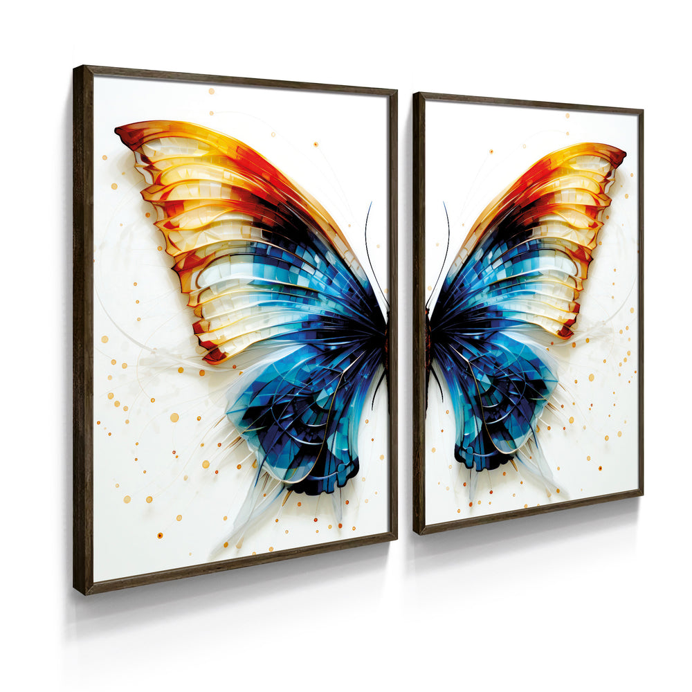 Composição De Quadros Borboleta Azul e Amarelo