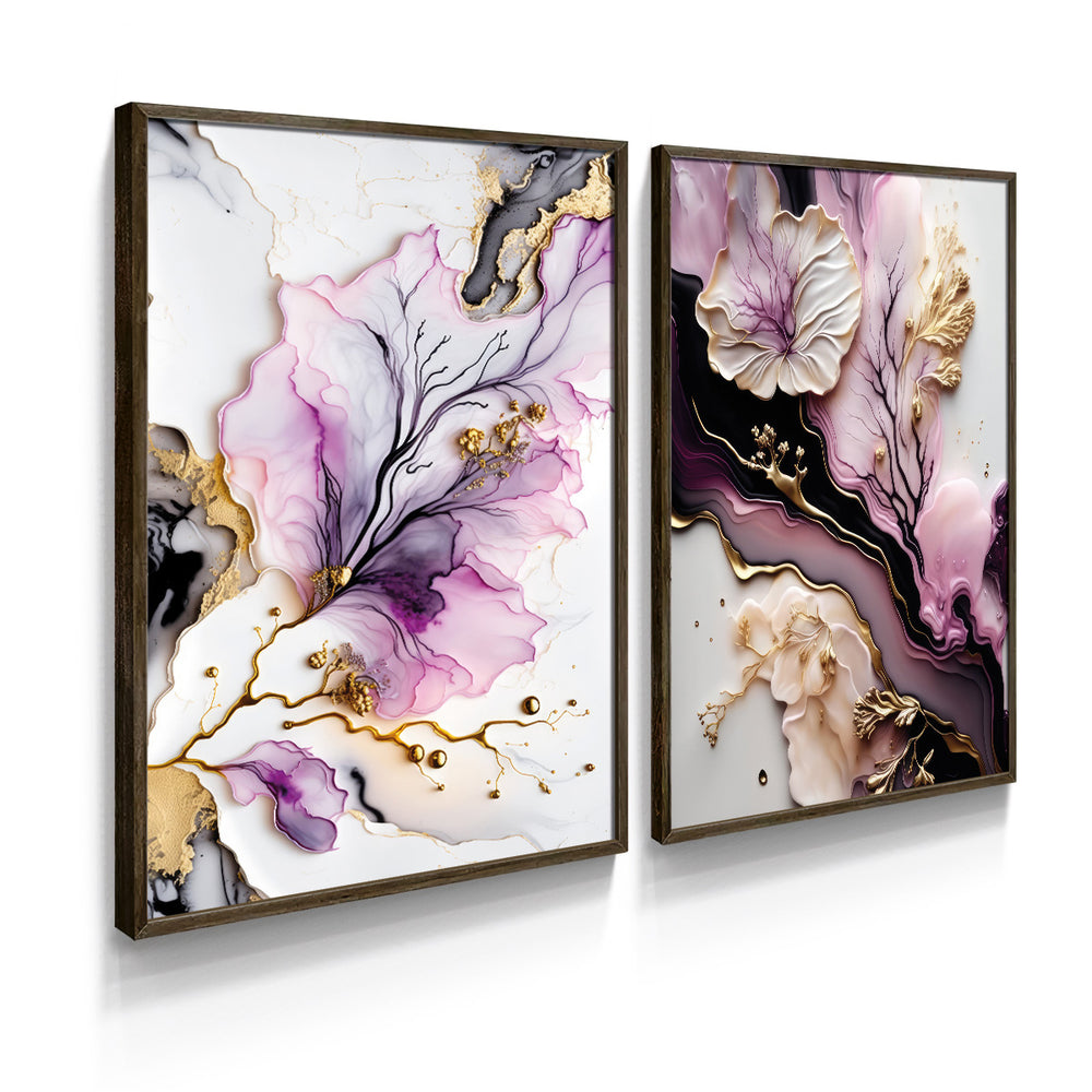 Composição De Quadros Mármore Aquarela Violeta