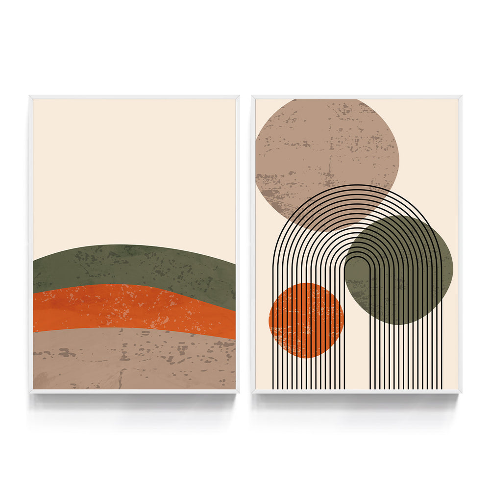 Composição de Quadros Boho Terracota Abstrato linhas e Montanhas