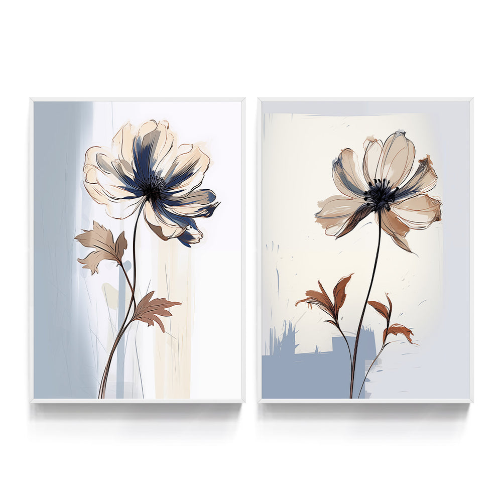 Composição de Quadros Floral Abstrato Azul