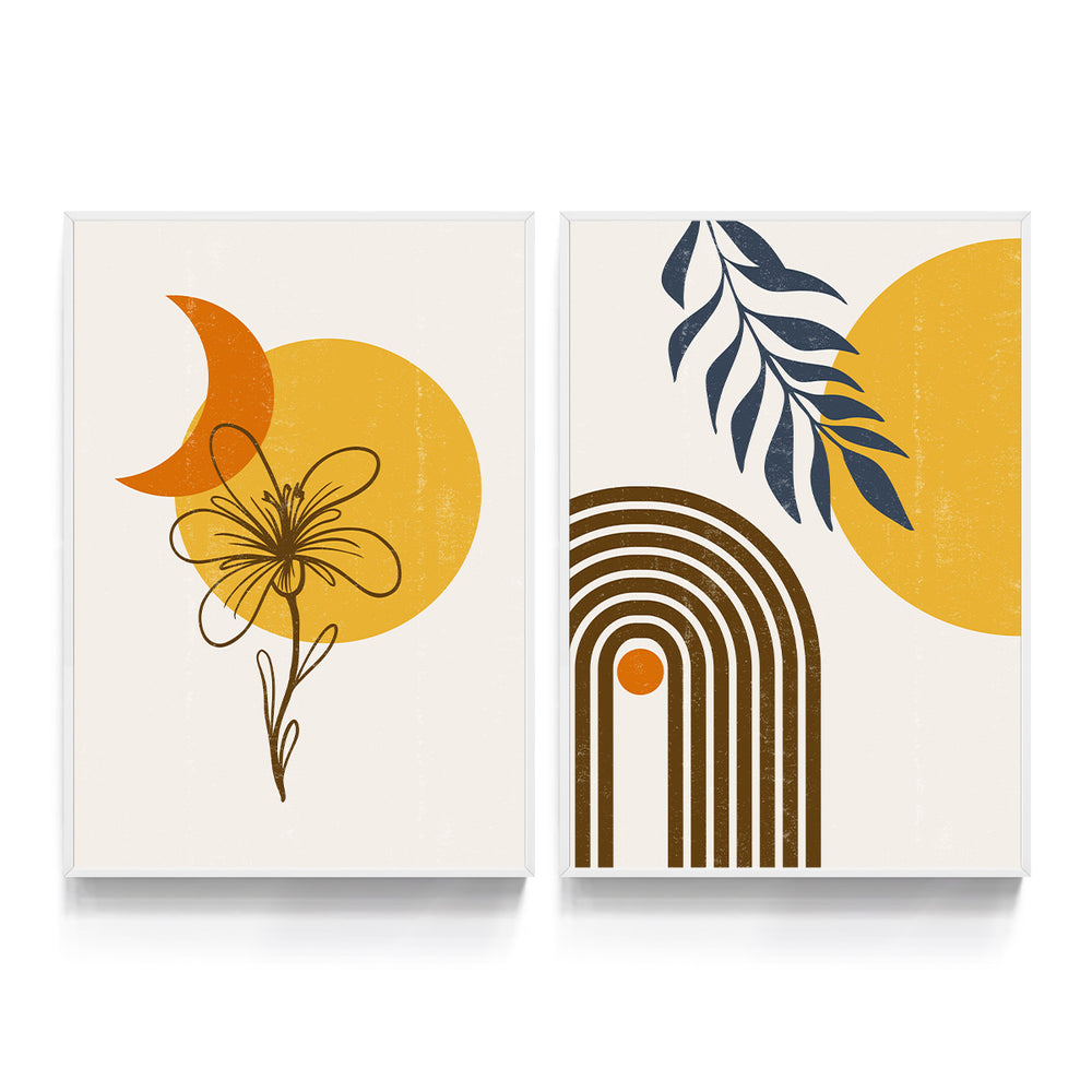 Composição de Quadros Floral Terracota e Luar