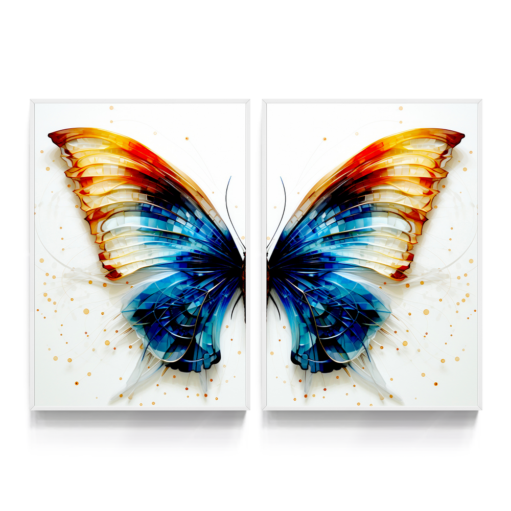 Composição De Quadros Borboleta Azul e Amarelo - 60OFF