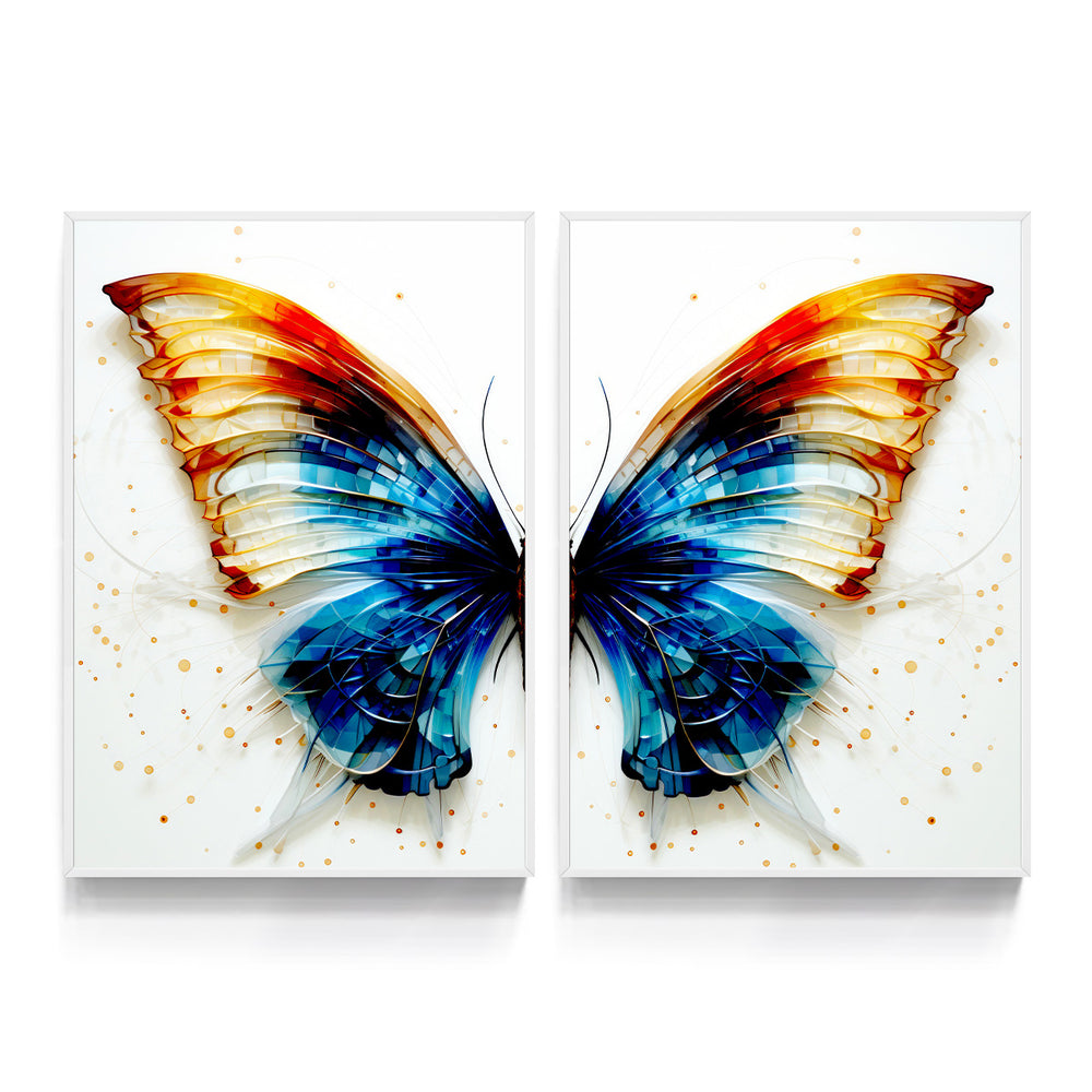 Composição De Quadros Borboleta Azul e Amarelo - 60OFF