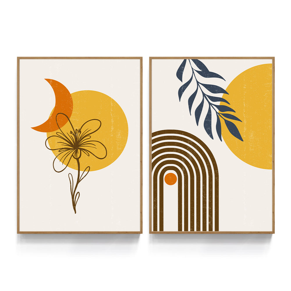 Composição de Quadros Floral Terracota e Luar