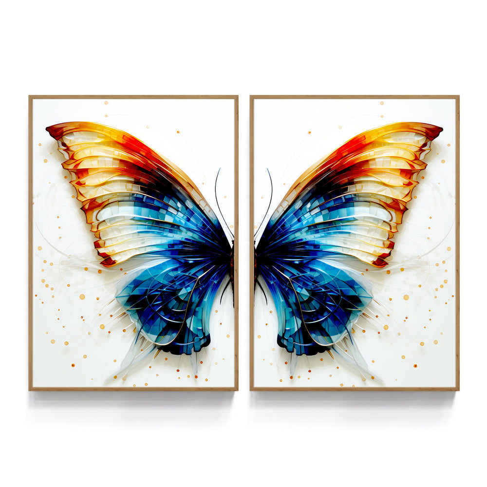 Composição De Quadros Borboleta Azul e Amarelo - 60OFF