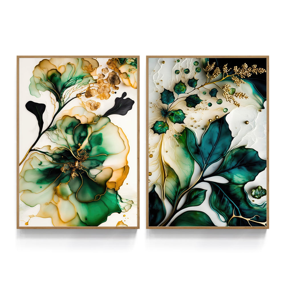 Composição de Quadros Botânico Folhas Gold - 60OFF