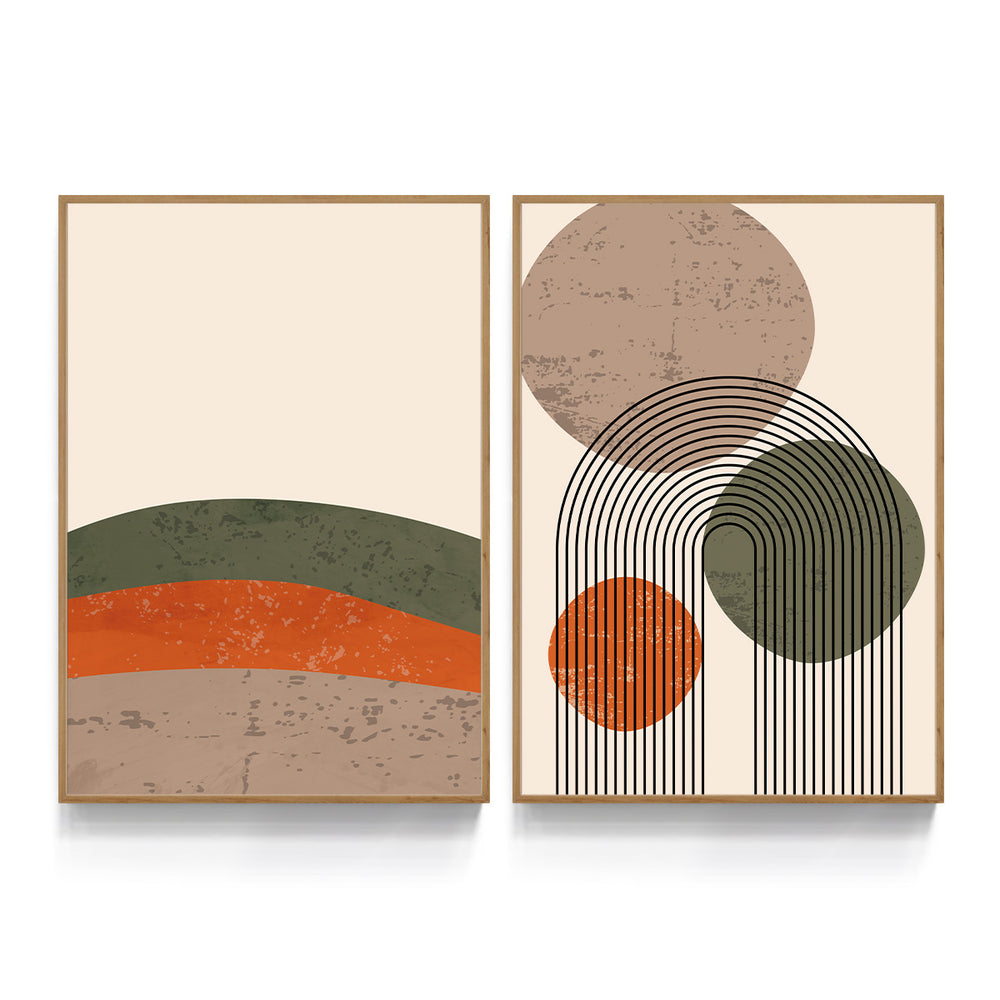 Composição de Quadros Boho Terracota Abstrato linhas e Montanhas