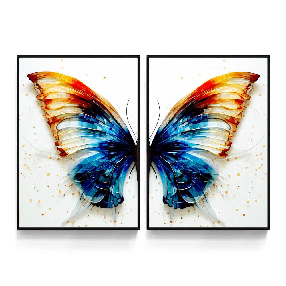 Composição De Quadros Borboleta Azul e Amarelo - 60OFF